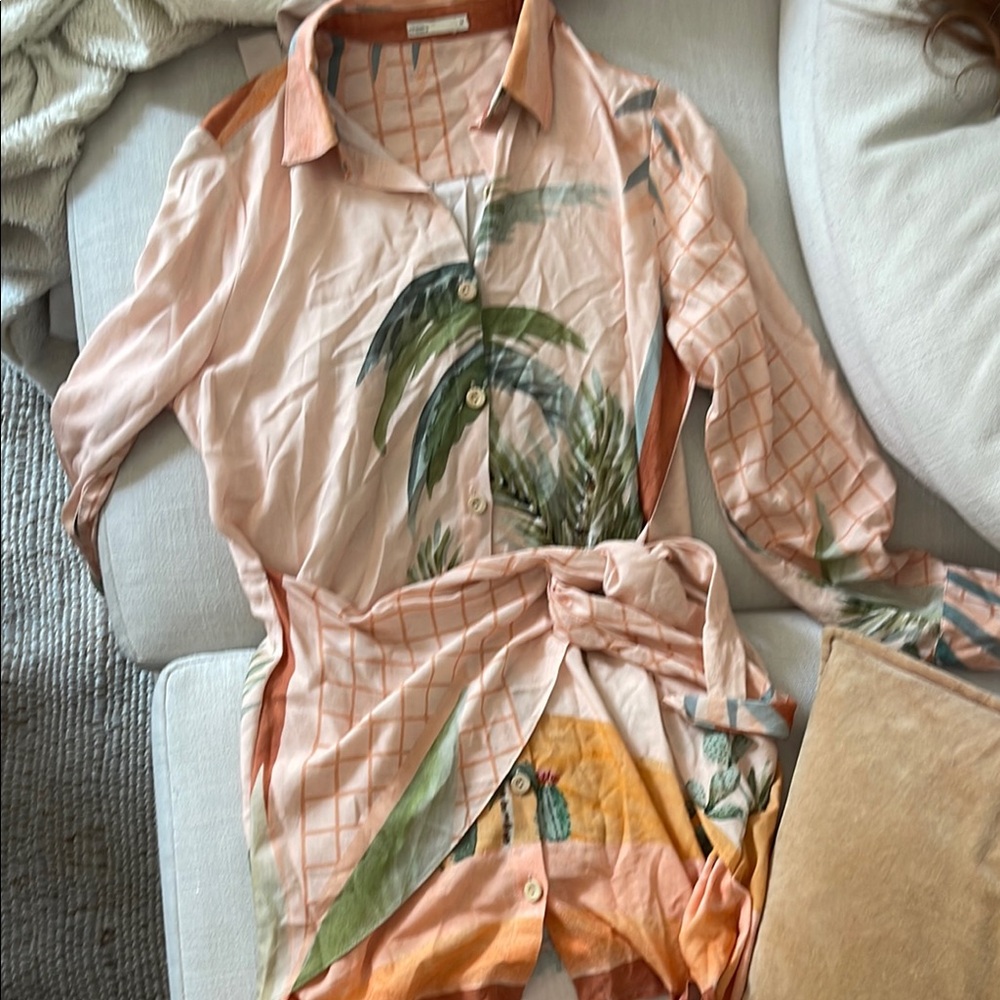 Tropical Print Button-Up Dress